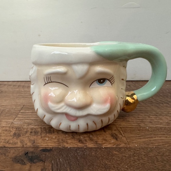 New Glitterville Papa Noel Mug Mint Ceramic Winking Santa - Picture 2 of 7